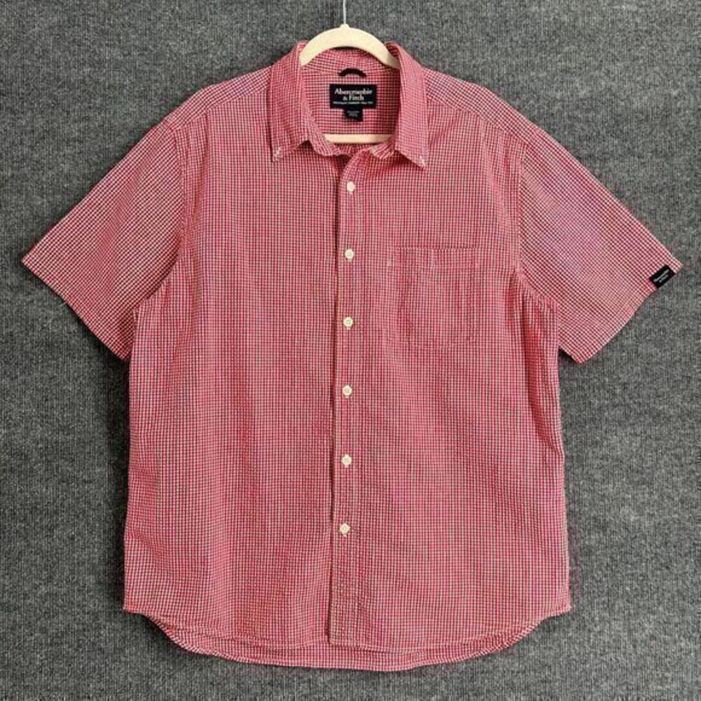 Abercrombie & Fitch Short Sleeve Button Up Shirt Mens L Red White Gingham Y2K